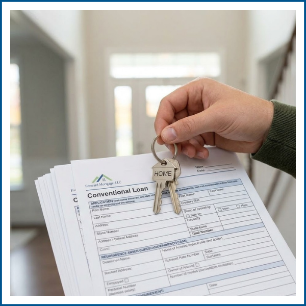 A person holding a loan application and house keys.